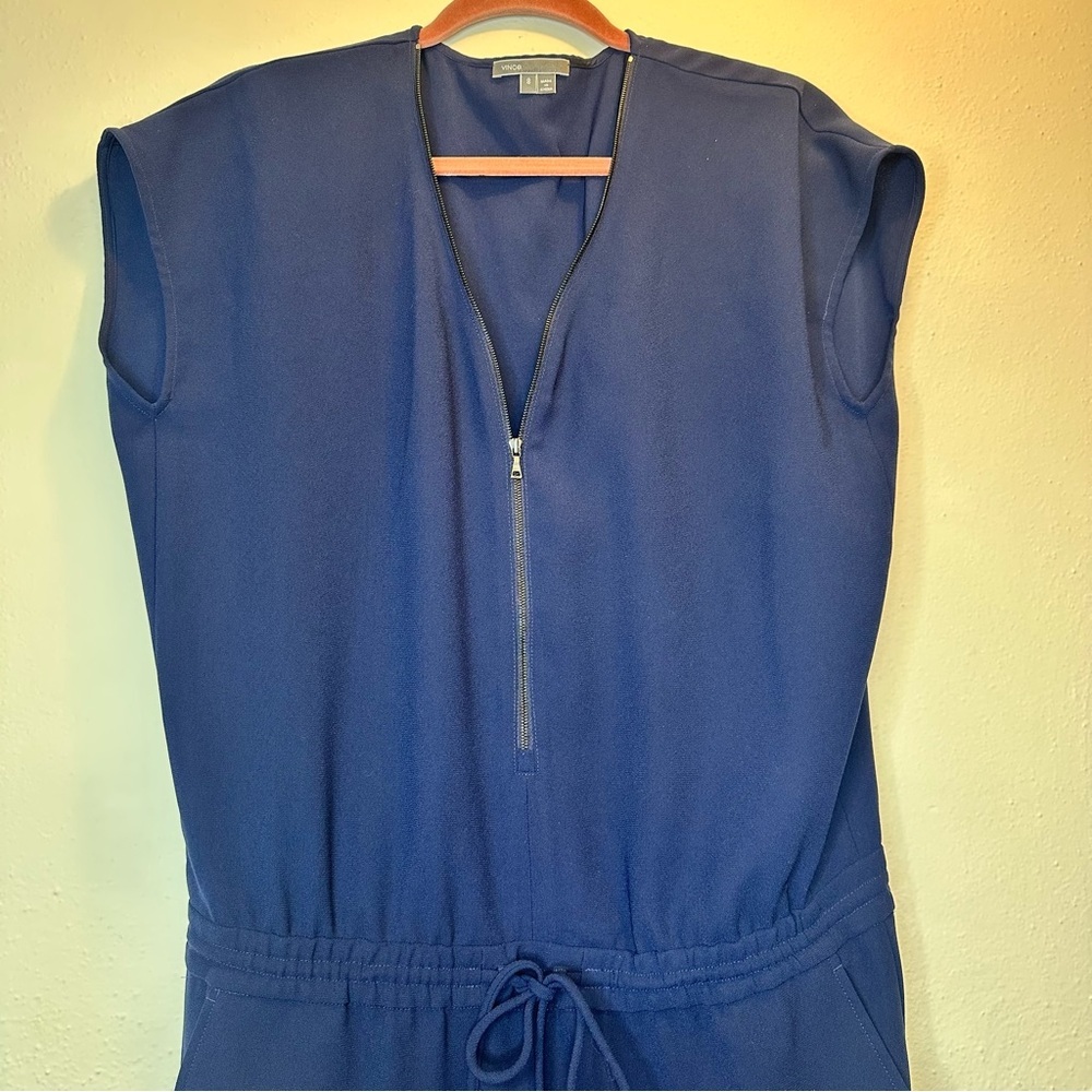 Vince Coastal Cap Sleeve Drawstring Jumpsuit Zip Up Blue Size 8 - Picture 3 of 14